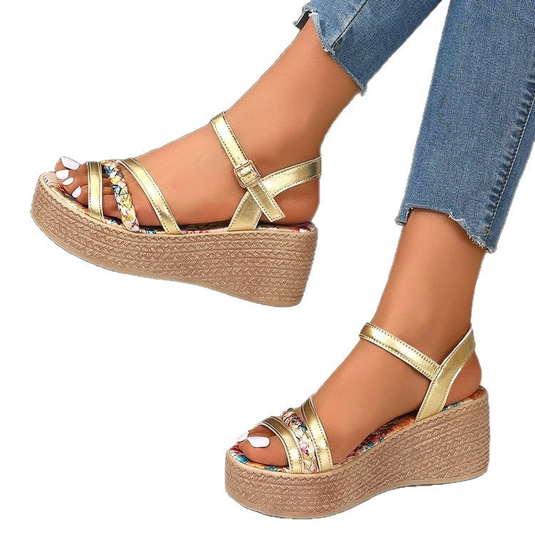 Women's Color-Block Gold Roman Slip-On Sandals | Open Toe Flat Sandals
