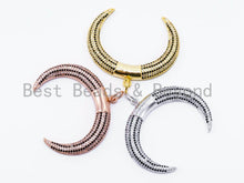 Load image into Gallery viewer, CZ Black Micro Pave Crescent Moon Double Horn Pendant, Cubic Zirconia Pendant,44x44mm, sku#F140