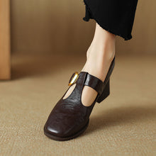 Load image into Gallery viewer, Mary Jane Pumps Women Retro Square Toe Chunky Heel Leather Shoes