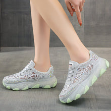 Load image into Gallery viewer, Women's Rhinestone Mesh Dad Sneakers | Chunky Sole Lace-Up Casual Shoes