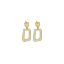 Load image into Gallery viewer, Fully CZ Pave Gold Rectangle Dangle Earrings, Sku#LD521