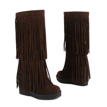 Load image into Gallery viewer, Women's Tassel Wedge Boots | High-Heel Thick-Soled Retro Fashion Boots | Black Brown Yellow