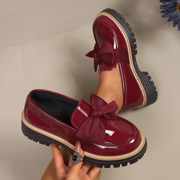 Women's Bow Tie Chunky Heel Pumps - Slip-On Round Toe Loafers