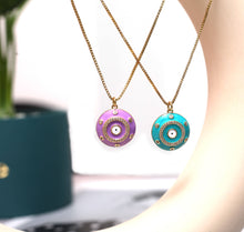 Load image into Gallery viewer, CZ Enamel Evil Eye Round Pendant, Sku#L655