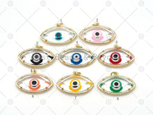 Load image into Gallery viewer, Colorful Enamel Evil Eye Shape Pendant, 18K Gold Filled Glass Quartz Charm, Necklace Bracelet Charm Pendant,Sku#FH183