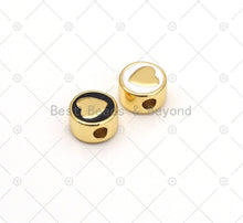 Load image into Gallery viewer, Double Sided Gold Heart Star Moon Lighting on Black/White Enamel Round Spacer Beads, 18K Gold Filled Big Hole Spacer Beads,6x10mm,Sku#LK482