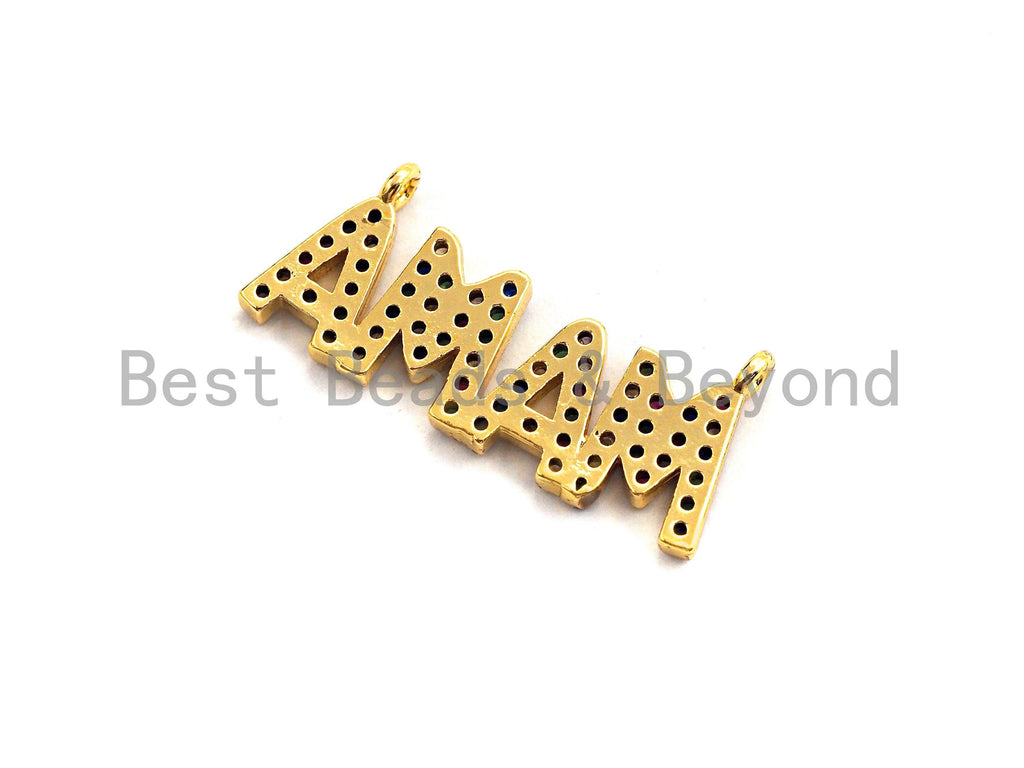 Colorful Cz Micro Pave MAMA Letter Connector/Link, Cz Pave Bracelet Necklace Connector in Gold Finish,12x28mm,sku#M276C