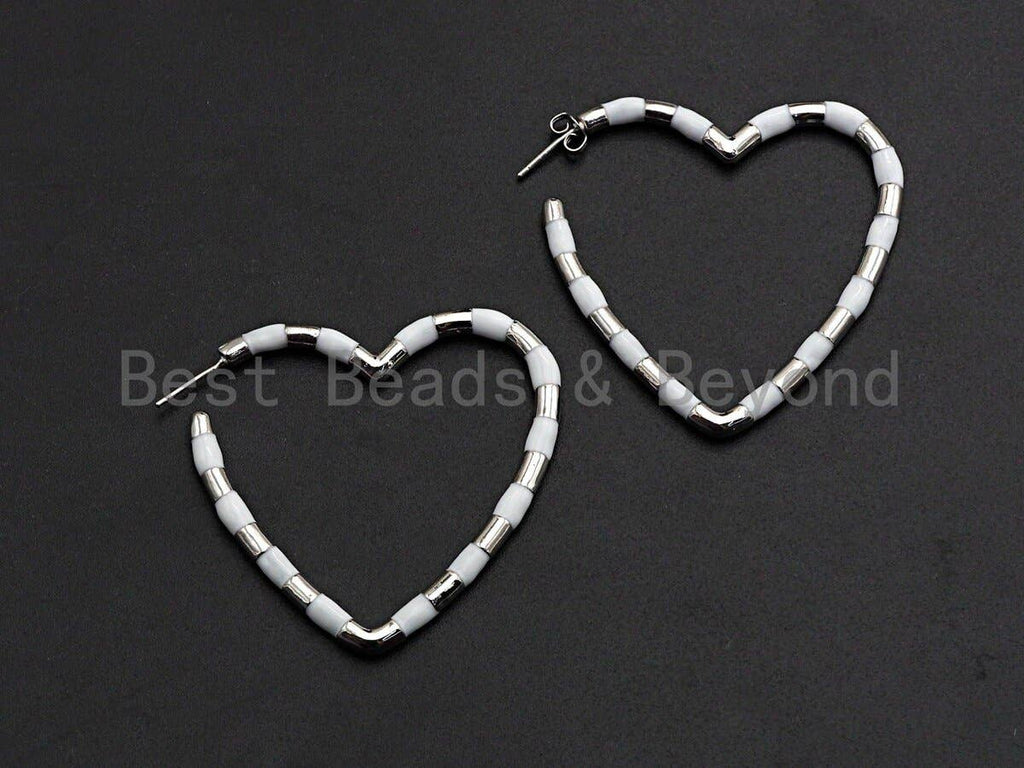 Enamel CZ Heart Hoop Earring,
Sku#J139