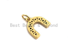 Load image into Gallery viewer, CZ Colorful Micro Pave Baguette Horseshoe Shape Charm, Reversed U Shape Pave Pendant, Gold plated, 12x12mm, Sku#F955