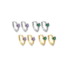 Load image into Gallery viewer, Gold Silver Purple Green CZ Heart Huggie Earrings, Sku#A126
