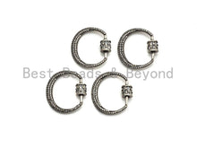 Load image into Gallery viewer, Fully Clear CZ Micro pave Crescent D Shape Clasp, CZ Pave D Clasp, Antique Silver Carabiner Clasp, 24x25mm, sku#H182