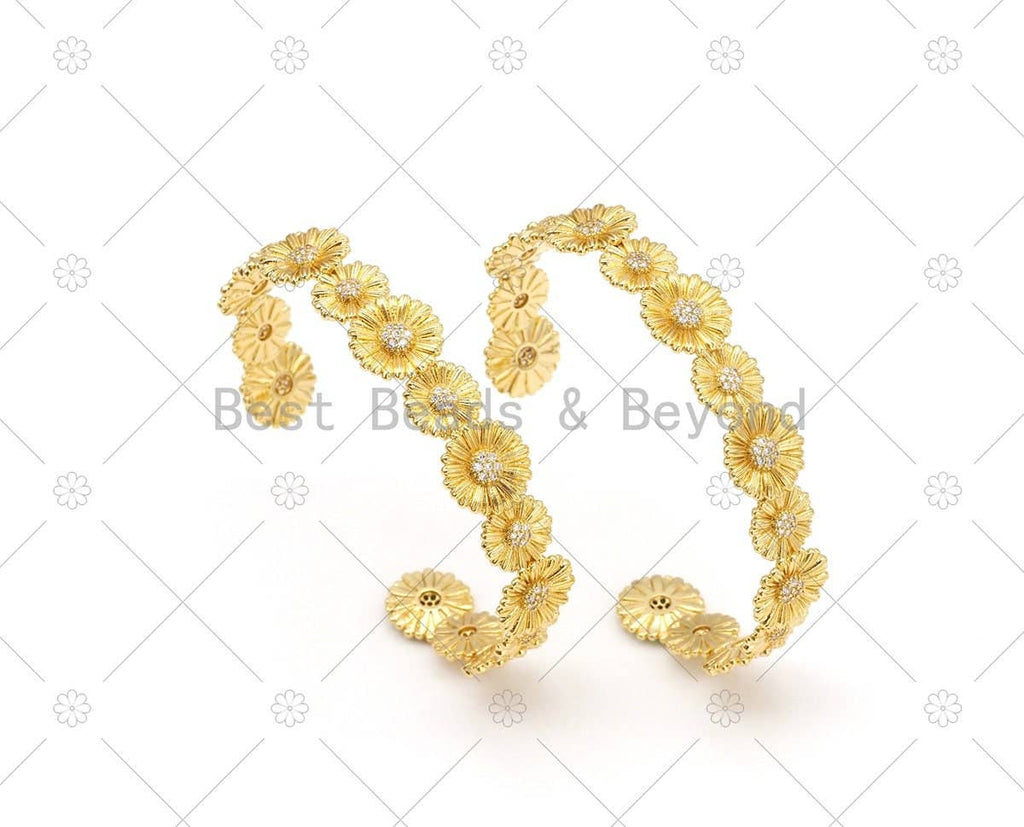 CZ Micropave Sunflower Bangle Bracelet, Sku#X275