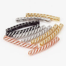Load image into Gallery viewer, CZ Micro Pave Twill Curved Tube Beads, Tube Beads for Bracelet, CZ Pave Spacer, Gold/Rose Gold/Black/Silver Spacer Tube, 5x35mm,sku#G400C