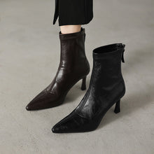 Load image into Gallery viewer, Women's Chunky Heel Ankle Boots – Pointed Toe Back Zipper | Black &amp; Brown