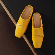 Load image into Gallery viewer, Women's Vintage Cowhide Fold-Over Mules | Square Toe Low Block Heel Backless Loafers