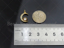 Load image into Gallery viewer, Dainty CZ Micro Pave Moon Star Charm/Pendant, Moon Shape Charm, Gold Pendant, Gold plated charm, 10x14mm, Sku#JL07