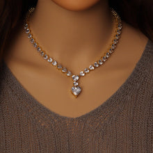 Load image into Gallery viewer, Silver Gold CZ Heart Link Heart Drop Statement Necklace, Sku#A120