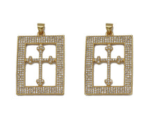 Load image into Gallery viewer, CZ Cross On Rectangle Frame Charm, Sku#LK616