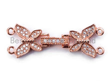 Load image into Gallery viewer, CZ Micro Pave Butterfly Fold-over 2 strands Clasp for necklace/bracelet, Pave Clasp, 35x12mm, sku#K36