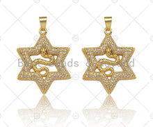 Load image into Gallery viewer, CZ Micro Pave Snake On Star Shape Pendant/Charm,Cubic Zirconia Gold Charm, Necklace Bracelet Charm Pendant,26x30mm, Sku#LD33