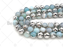 Load image into Gallery viewer, Natural Half Silver Opal Blue Agate Beads, 8mm/10mm/12mm Round Faceted Light Blue Agate Beads, 15.5 Full Strand, sku# UA126