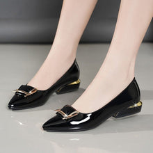 Load image into Gallery viewer, Women's Chunky Heel Pointed Toe Slip-On Pumps | Soft PU Leather Low Heel Dress Shoes