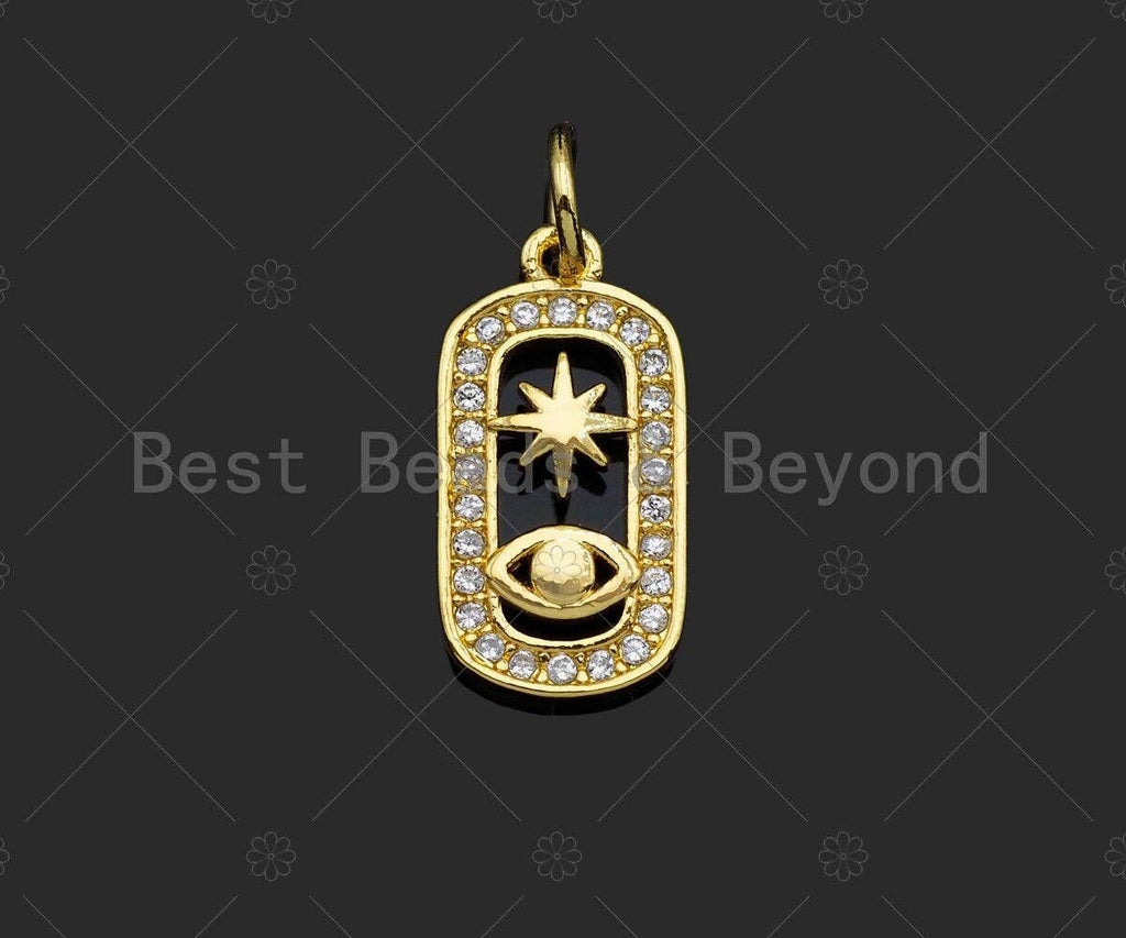 CZ Micro Pave Evil Eye North Star On Oval  Shape Pendant/Charm,Cubic Zirconia Charm, Necklace Bracelet Charm Pendant,8x15mm, Sku#LK237