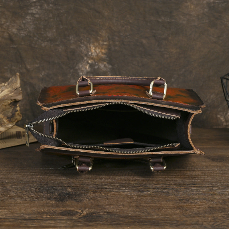 Women's Genuine Leather Shoulder Bag – Embossed Full-Grain Cowhide Handbag