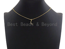 Load image into Gallery viewer, Clear Black CZ Micro Pave Crescent Moon Pendant, Cubic Zirconia Pendant, 24K Gold Tone, 7x14mm, Sku#Z489