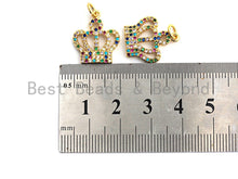 Load image into Gallery viewer, CZ Colorful Micro Pave Royal Crown Charm Pendant, Crown Shaped Pave Pendant, Gold plated, 17x15mm, Sku#F837