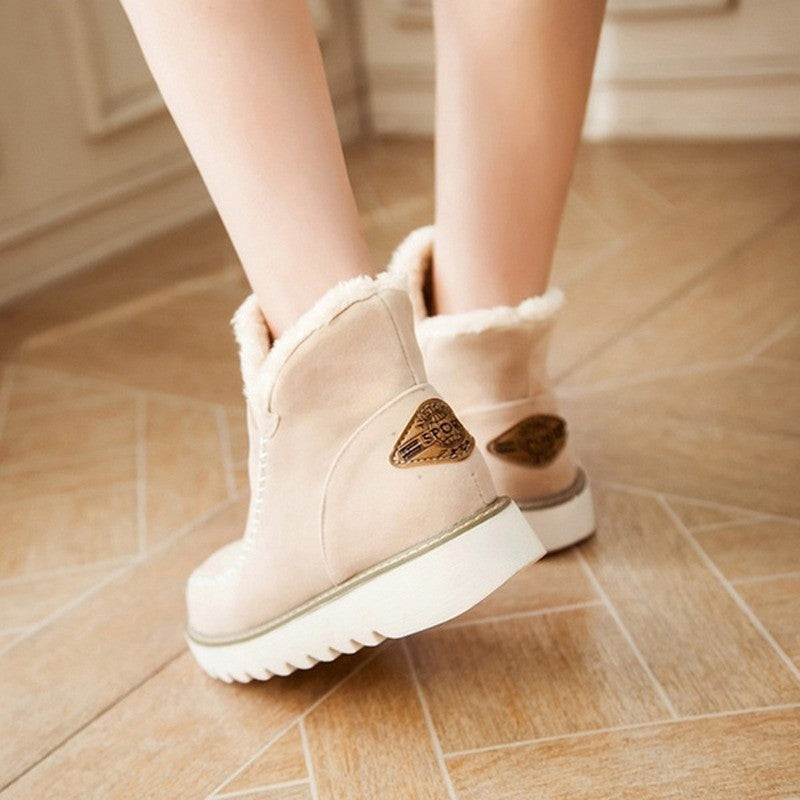 Women's Insulated Cotton Boots Flat Thick-Sole Slip-On Low-Cut Warm Winter Boots