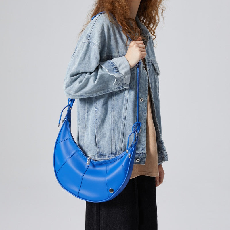 Women's PU Leather Crescent Shoulder Bag – Waterproof Geometric Crossbody Handbag