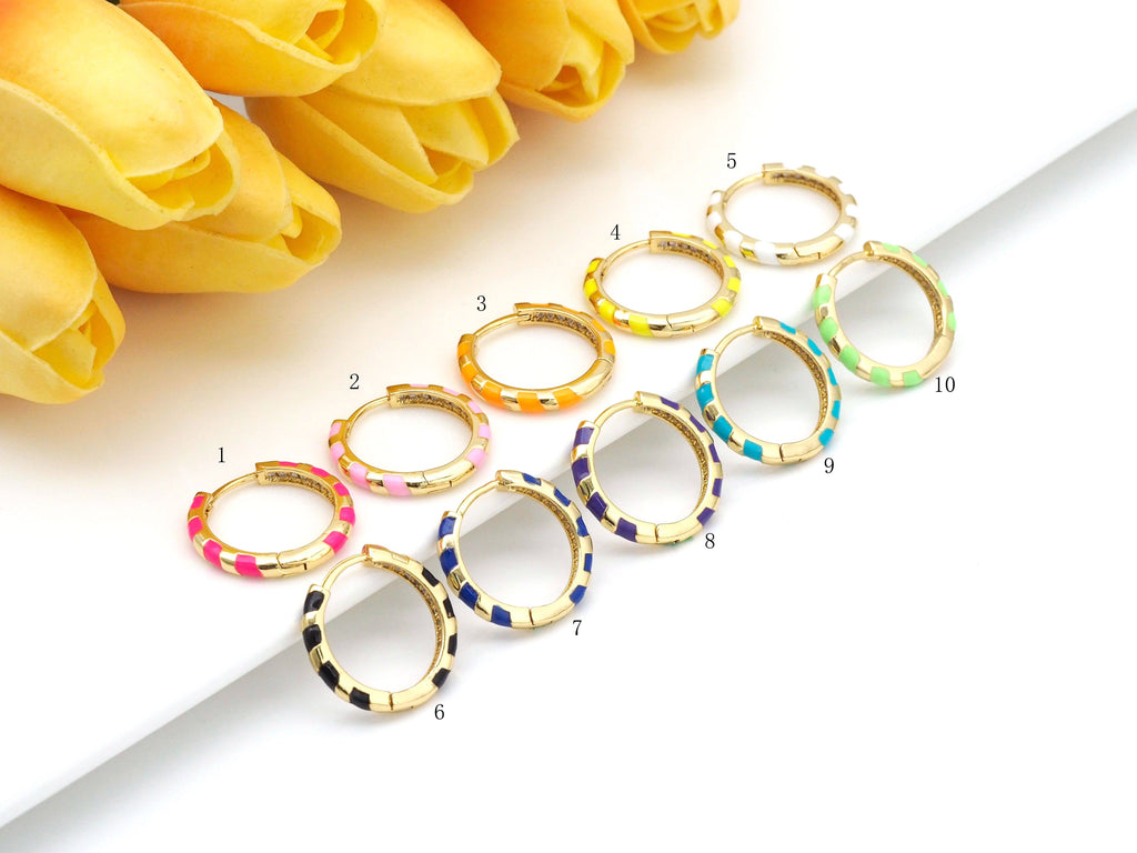 Candy Cane Enamel Hoop Earring,J327