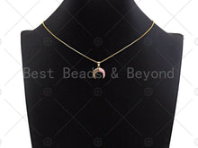 Load image into Gallery viewer, Pink Pendant/Charm, Pink Mother-of-pearl Horn Pendant, Cubic Zirconia Pendant, Gold Tone, 15x16mm, Sku#LK70