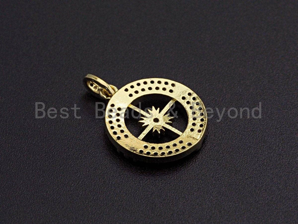 Clear CZ Micro Pave Hollow out Compass Pendant/Charm,Round C