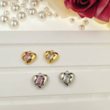 Load image into Gallery viewer, Gold Silver Rectangle Clear Pink CZ Heart Shape Charm, Sku#A165