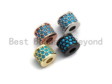 Load image into Gallery viewer, CZ Big Hole Drum Barrel Turquoise Micro Pave Beads, Gold/Rose Gold/Silver/Black Cubic Zirconia Spacer Beads, DIY Jewelry, 6x7mm, sku#X46