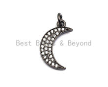 Load image into Gallery viewer, CZ Micro Pave Crescent Moon Pendant, Cubic Zirconia Pendant, Silver/Gold/Rose Gold/Black Tone, 11x19mm, Sku#X108