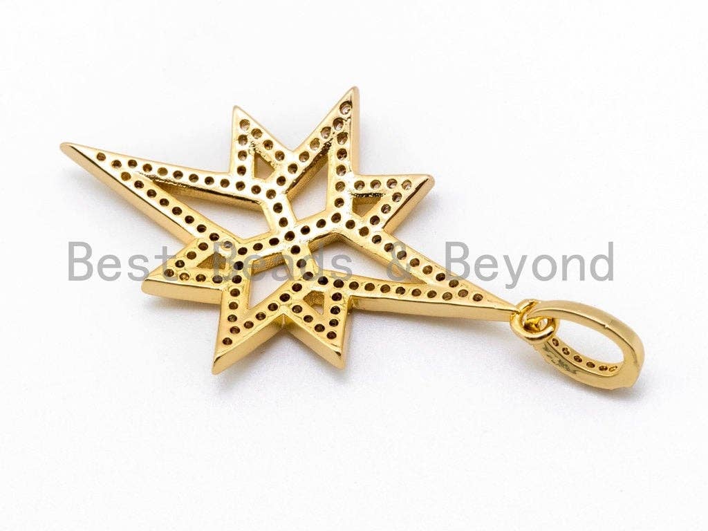 CZ Micro Pave Long North Star Pendant, Cubic Zirconia Pendant,48x25mm, sku#F216