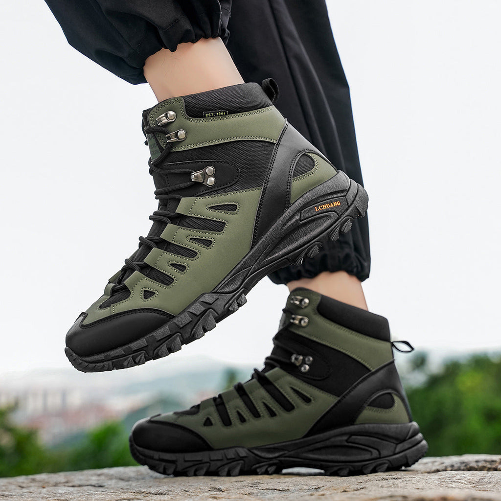 Women's High-Top Lace-Up Boots | Square Heel Dr. Martens Style | Army Green & Black