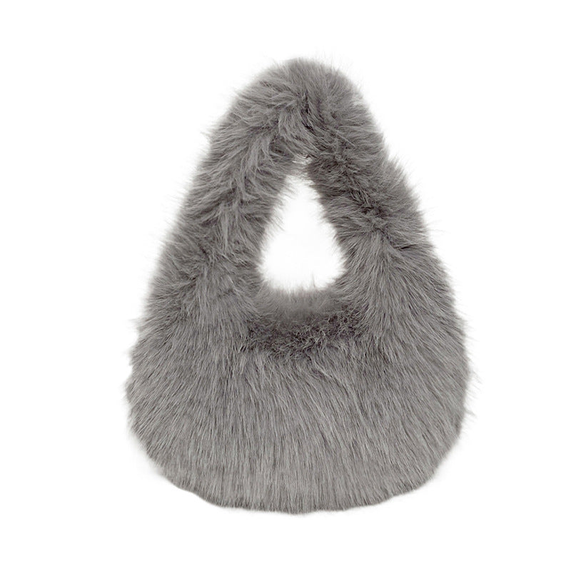 Women's Plush Tote Bag – Soft Oval Handbag for Everyday Casual Use