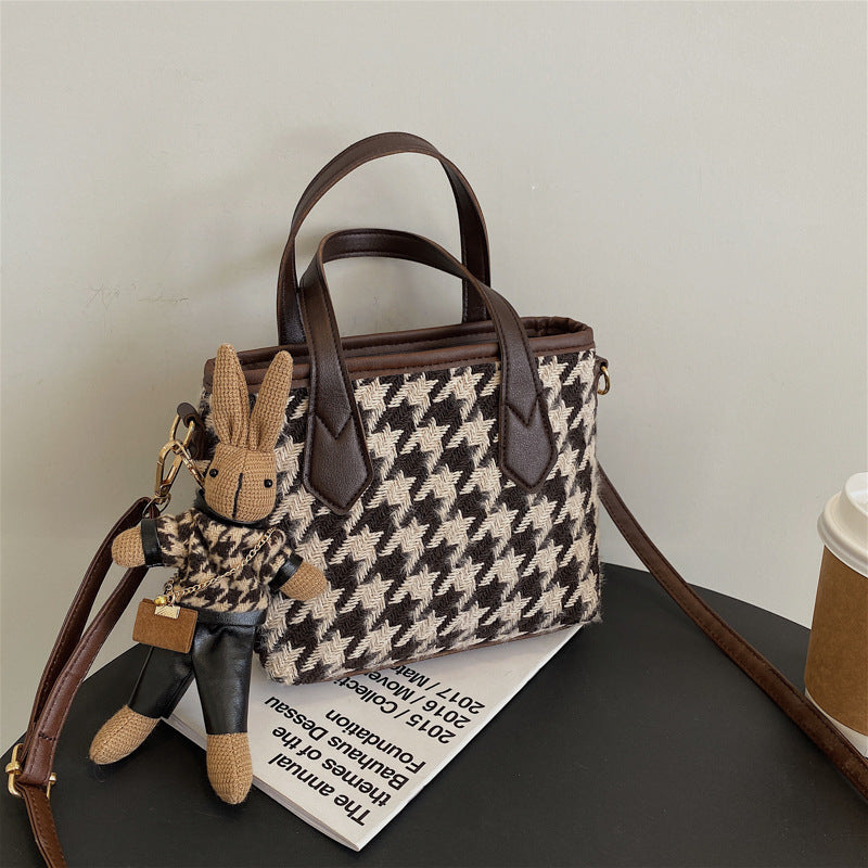 Women's Houndstooth Shoulder Bag | Checkered Wool Crossbody Handbag & Messenger Tote