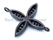 Load image into Gallery viewer, CZ Micro Pave Turquoise Four Leaf Connector, Cubic Zirconia Space Connector Charm, Fashion Jewelry Beads, 19X24mm, 1pc/2pcs sku#M113