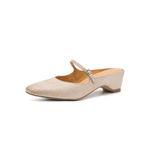 Load image into Gallery viewer, Women's Full Grain Leather Mary Jane Mules | Low Heel Square Toe Slide Sandals