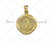 Load image into Gallery viewer, 18k Dainty Gold Virgin Mary On Round Flower Shape Charms, Dainty Charms, Gold Pendant, Round Flower Necklace Charms, 18x21mm, Sku#LK168