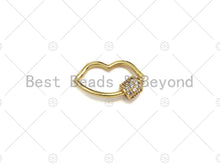 Load image into Gallery viewer, Small Clear CZ Micro pave Lip Shape Clasp, 18k Gold CZ Pave Clasp, Lip Carabiner Clasp, lip Connector, Lip Charm,9x15mm, sku#LK10