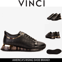 Load image into Gallery viewer, The Cenova Black &amp; Gold Leather Men Sneaker