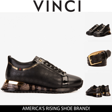 Load image into Gallery viewer, The Cenova Black &amp; Gold Leather Men Sneaker