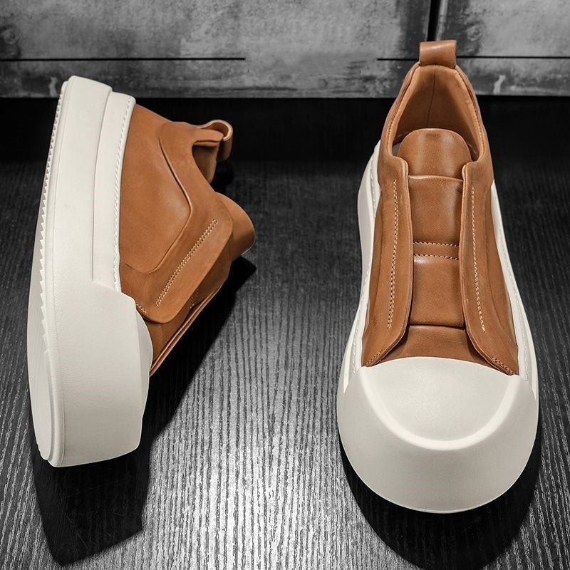 Men's Leather Casual Sneakers | Autumn All-Match Board Shoes | Brown Black White