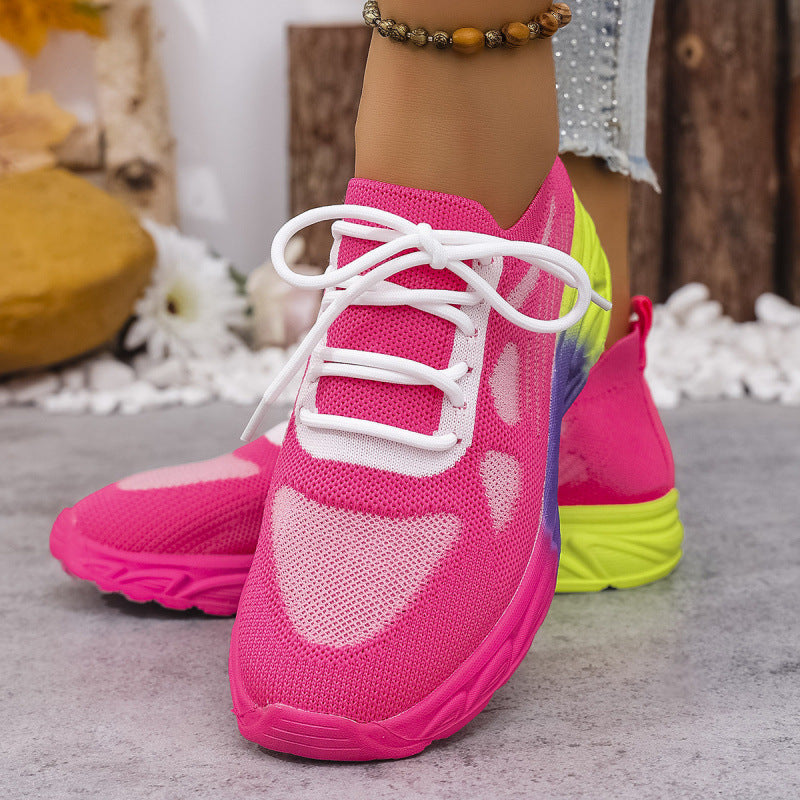 Women's Breathable Mesh Casual Flats - Lightweight Round Toe Lace-Up Shoes